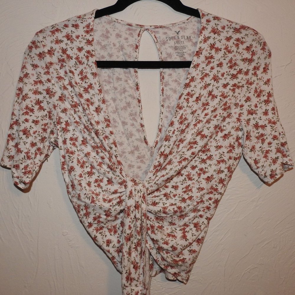 American Eagle Floral Wrap Top
